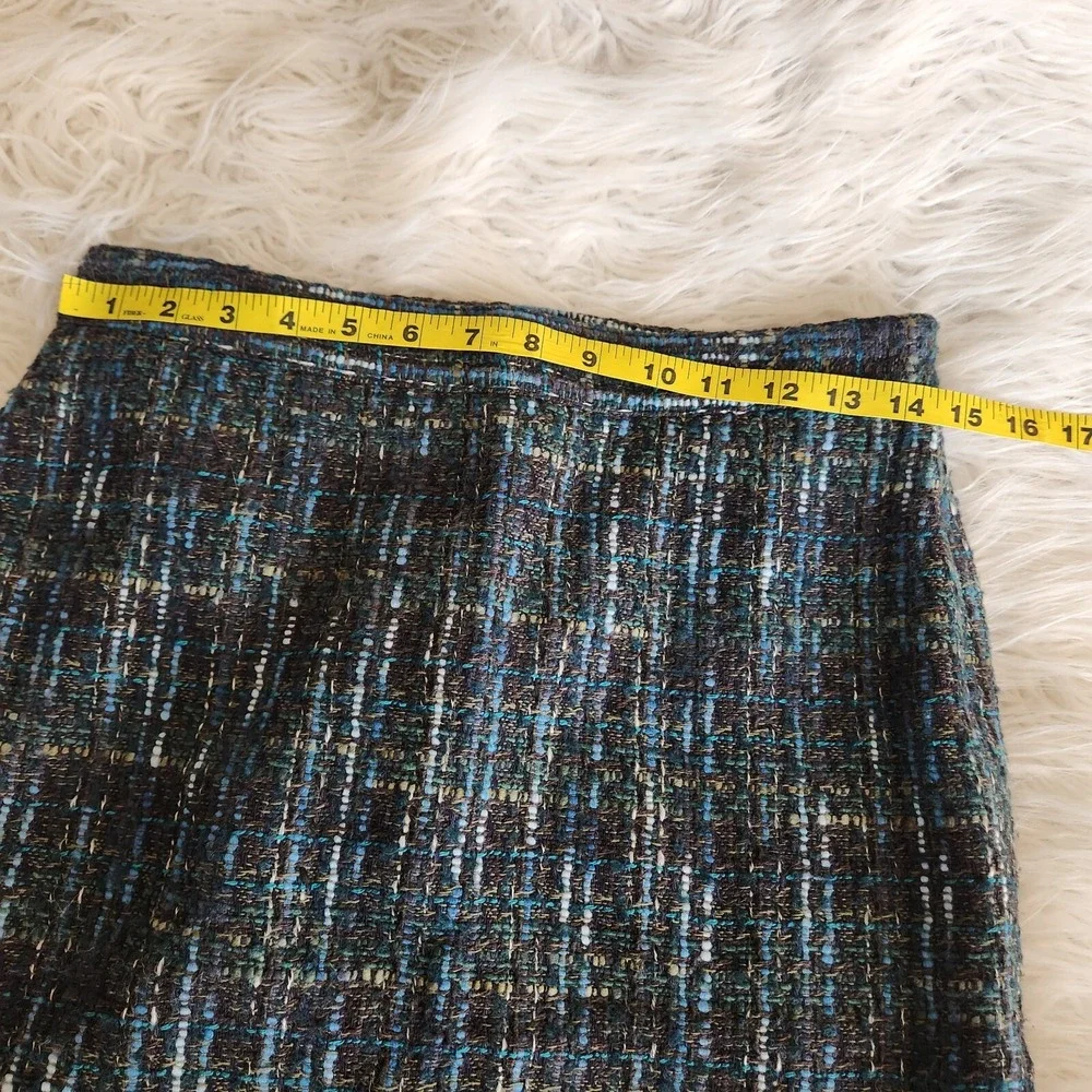 J. Jill Tweed Skirt 4 Petite Pencil Mini‎ Knee Lined Heather Blue Office Work